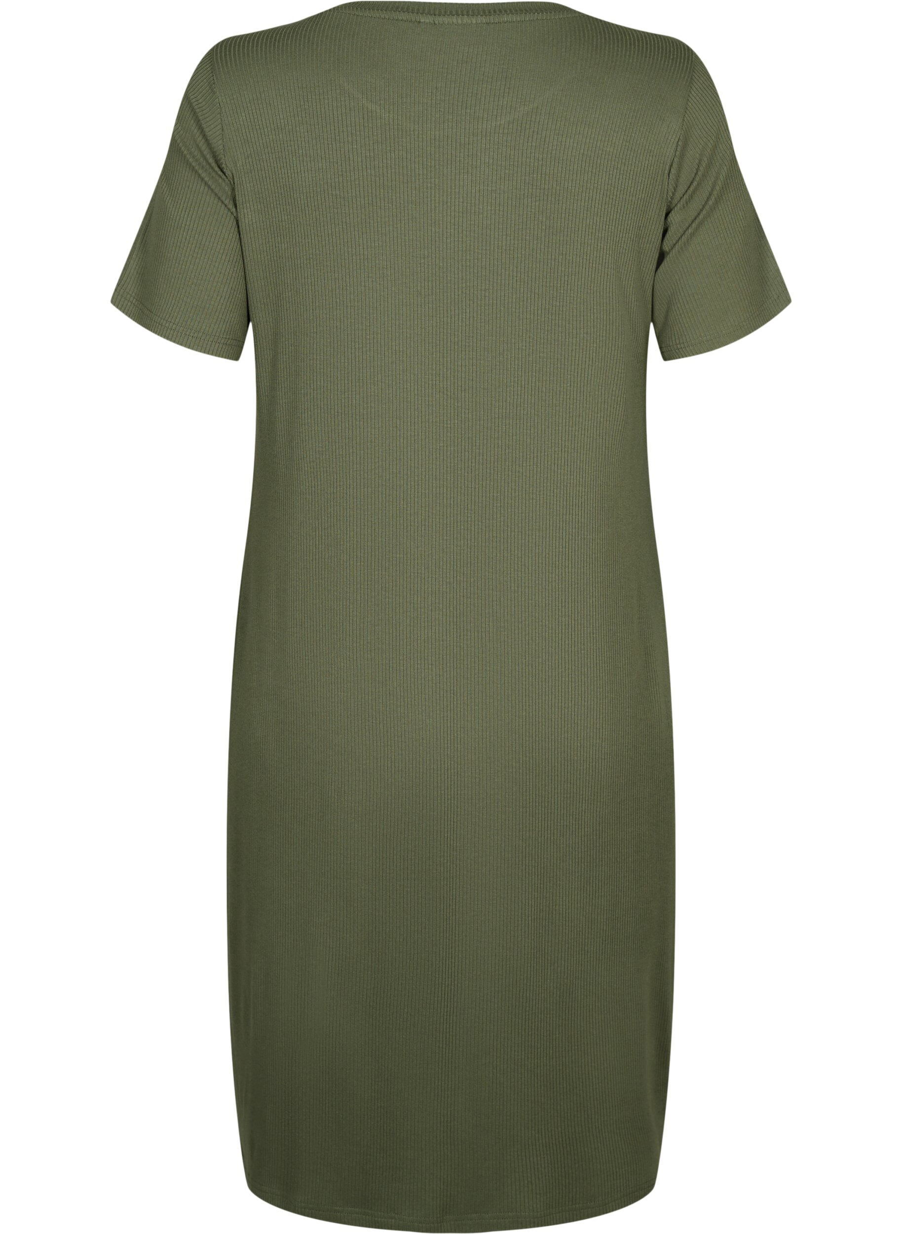 Zizzifashion Viscose rib midi dress with short sleeves, Thyme, Packshot image number 1