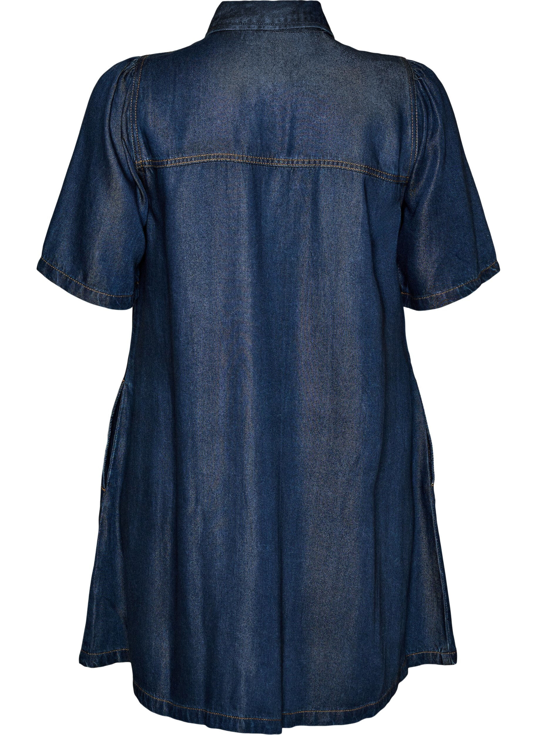Zizzifashion Denim dress in lyocell with buttons and short sleeves, Blue, Packshot image number 1