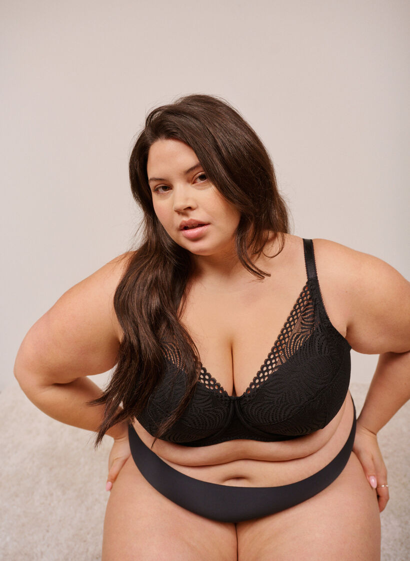 Lace bra with padded cups, Black, Image image number 0