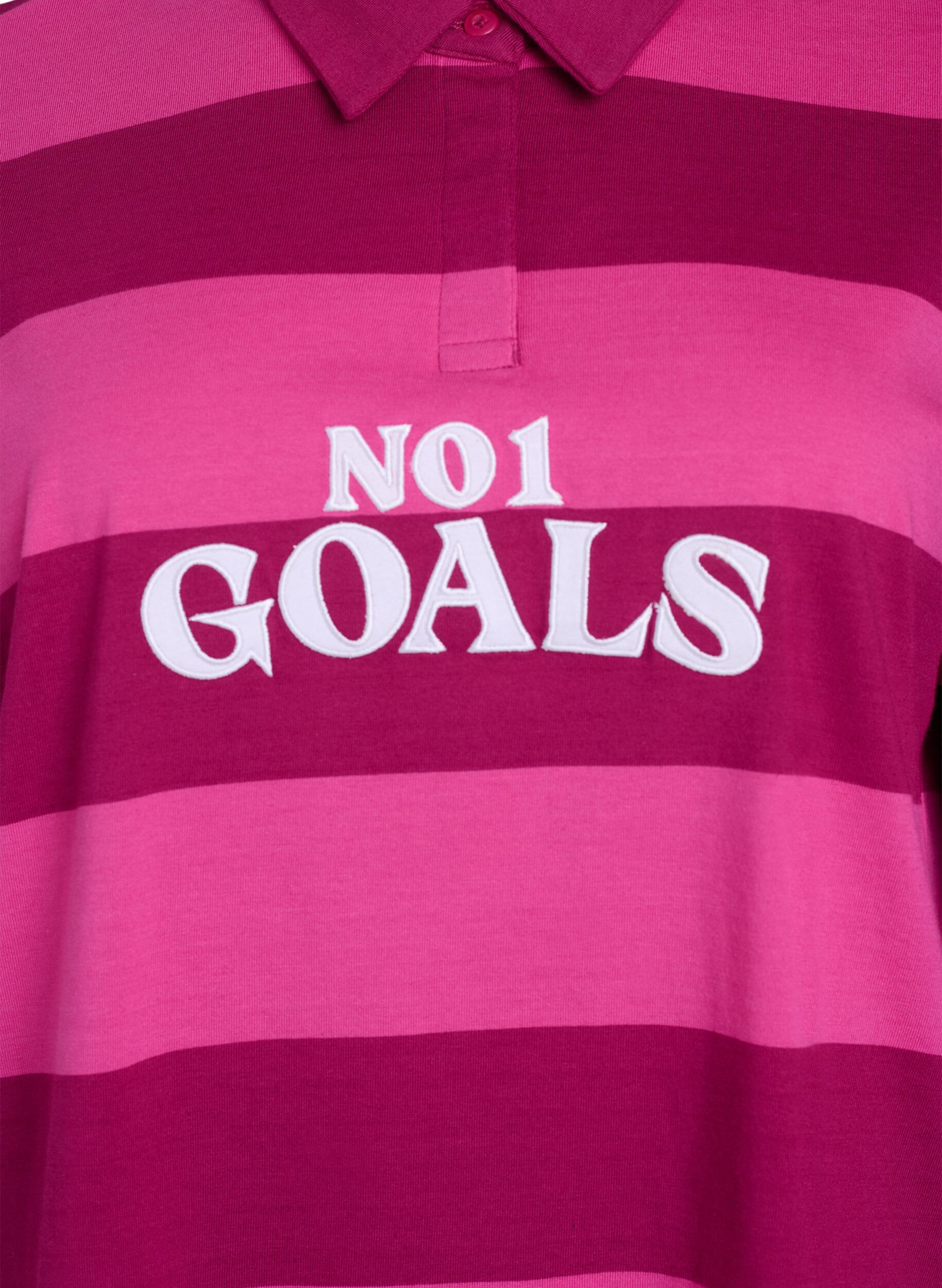 Zizzifashion Striped polo shirt with embroidered text, Rose, Packshot image number 2