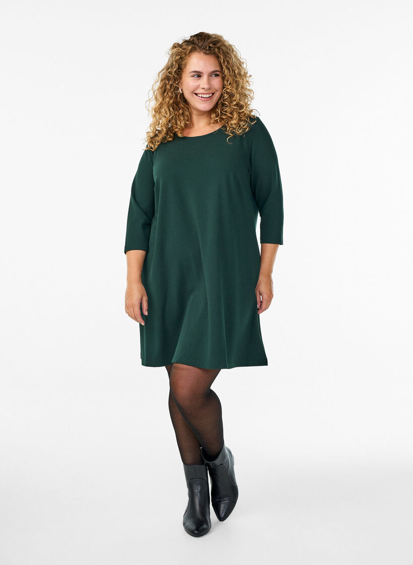 Short A-line dress with 3/4 sleeves, Green, Model image number 1
