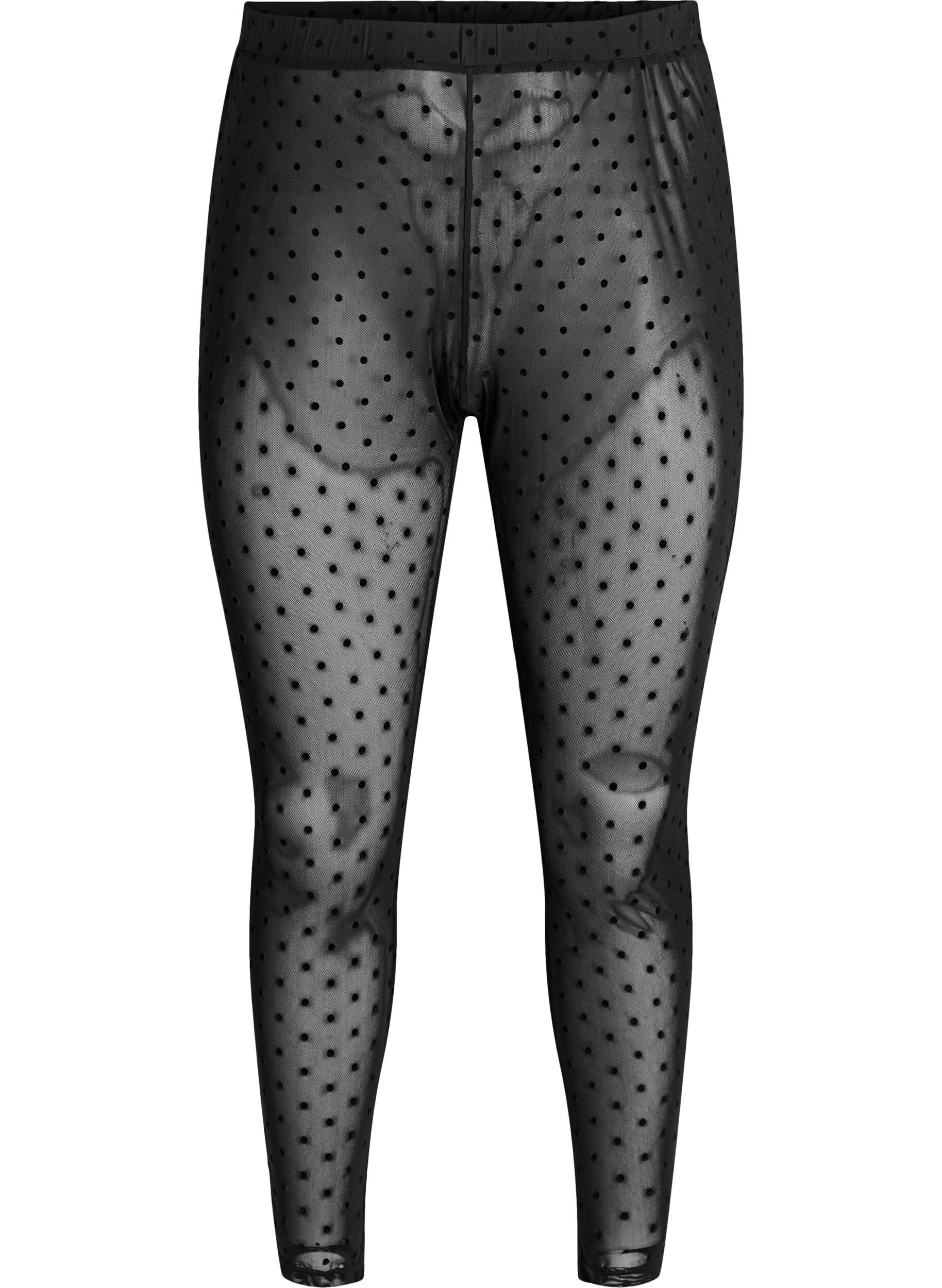 Mesh leggings with velour dots