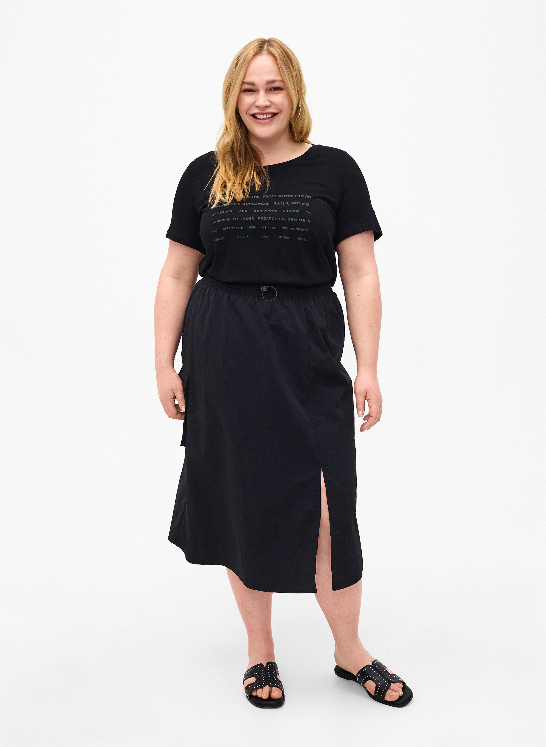 Zizzifashion T-shirt with text motif, Black W. Black, Model image number 2