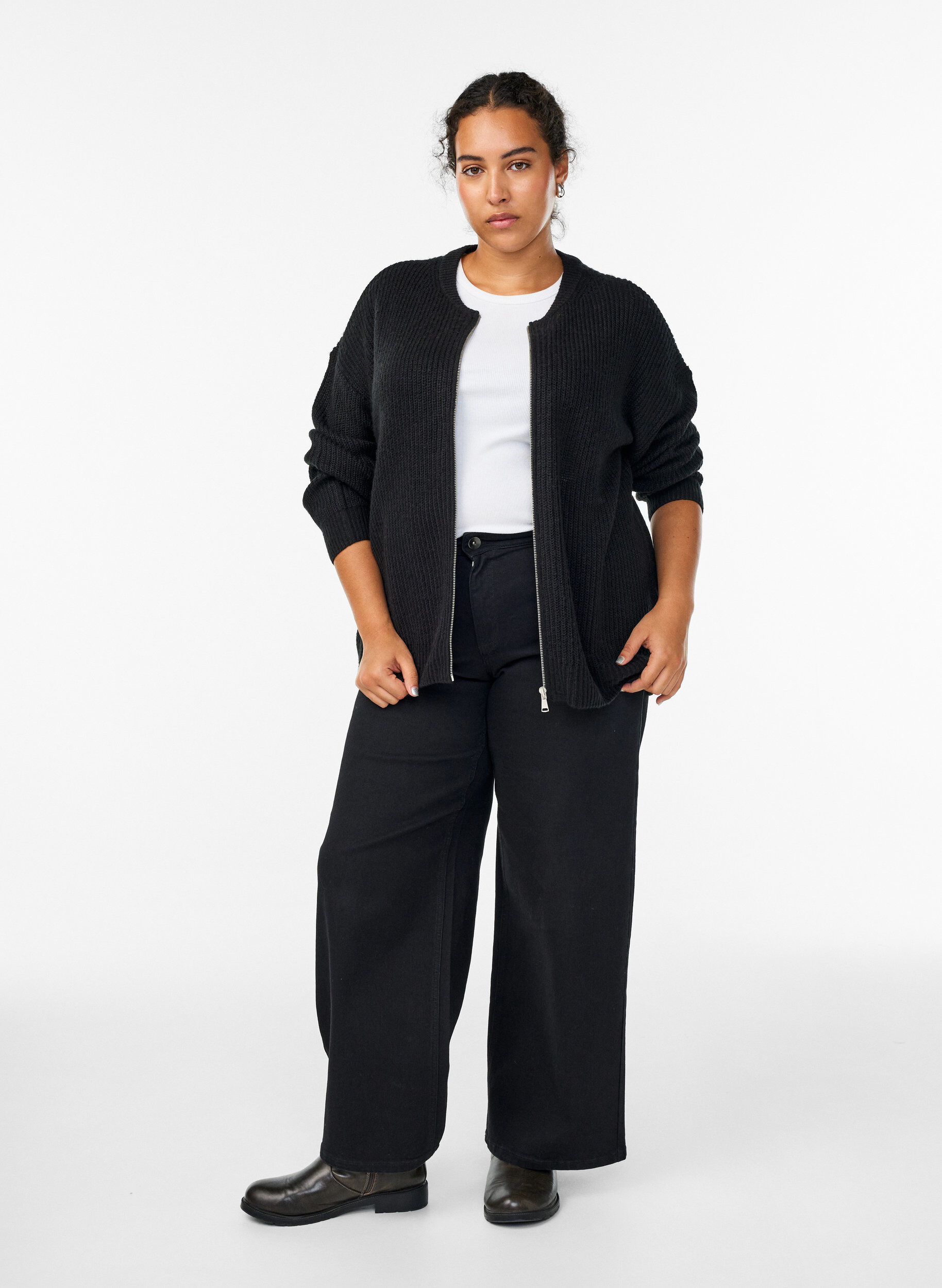 ZizzifashionKnit cardigan with zip, Black, Model image number 1