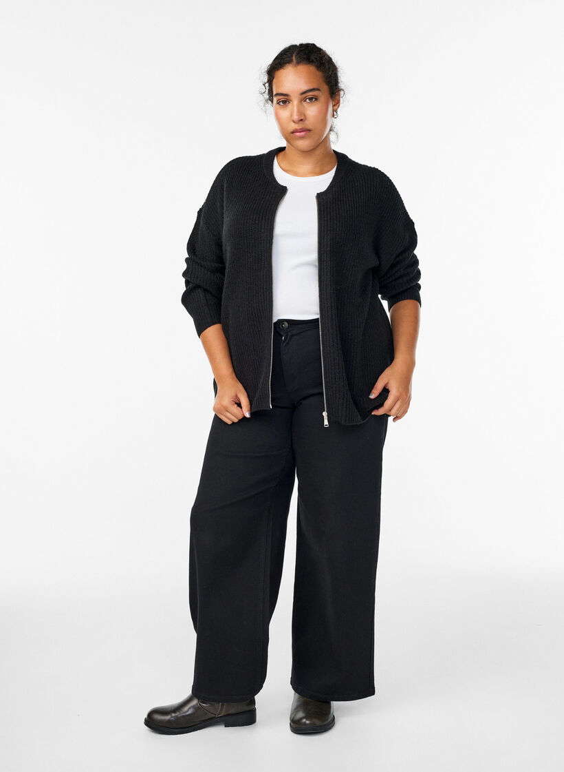 Knit cardigan with zip, Black, Model image number 1