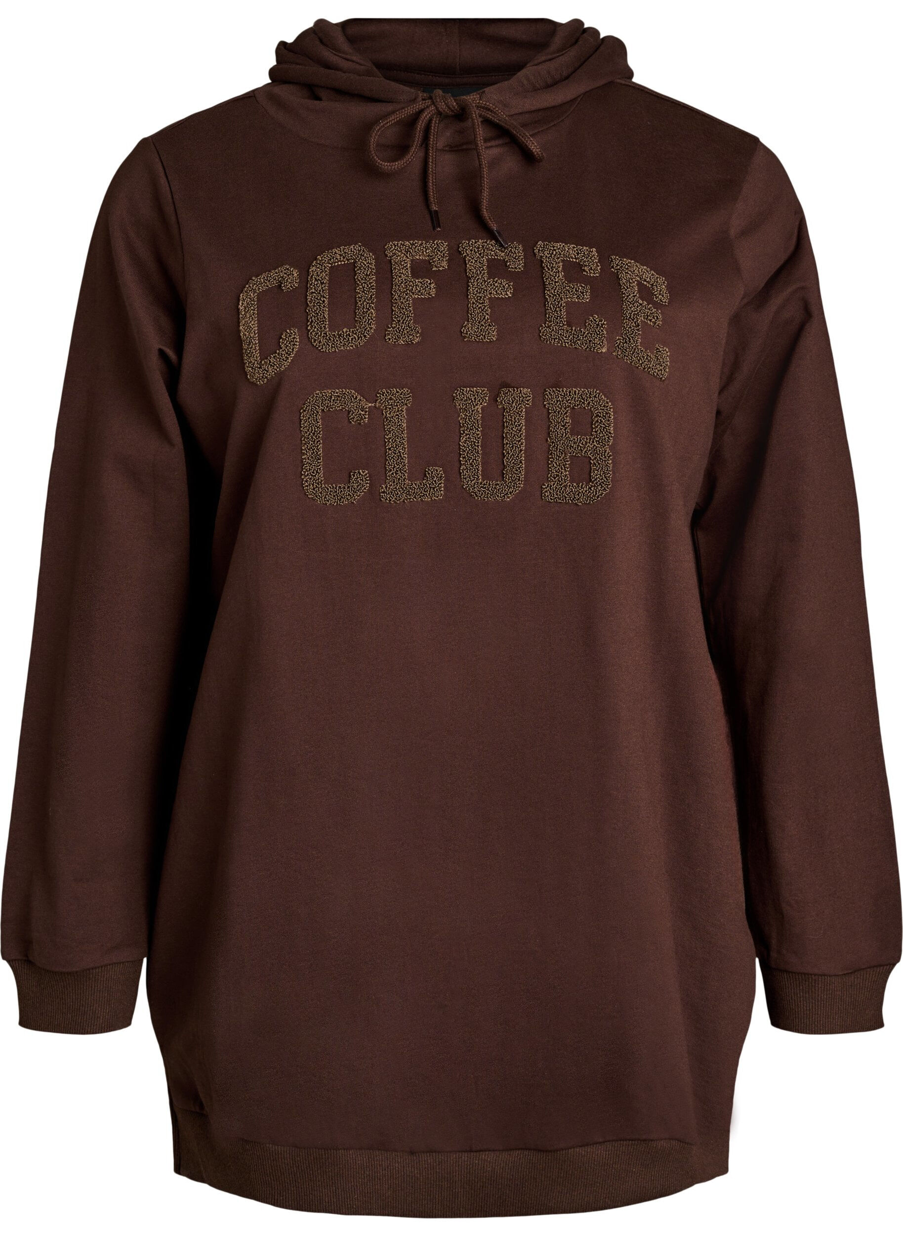 ZizzifashionHoodie with a terry text motif, Brown, Packshot image number 0