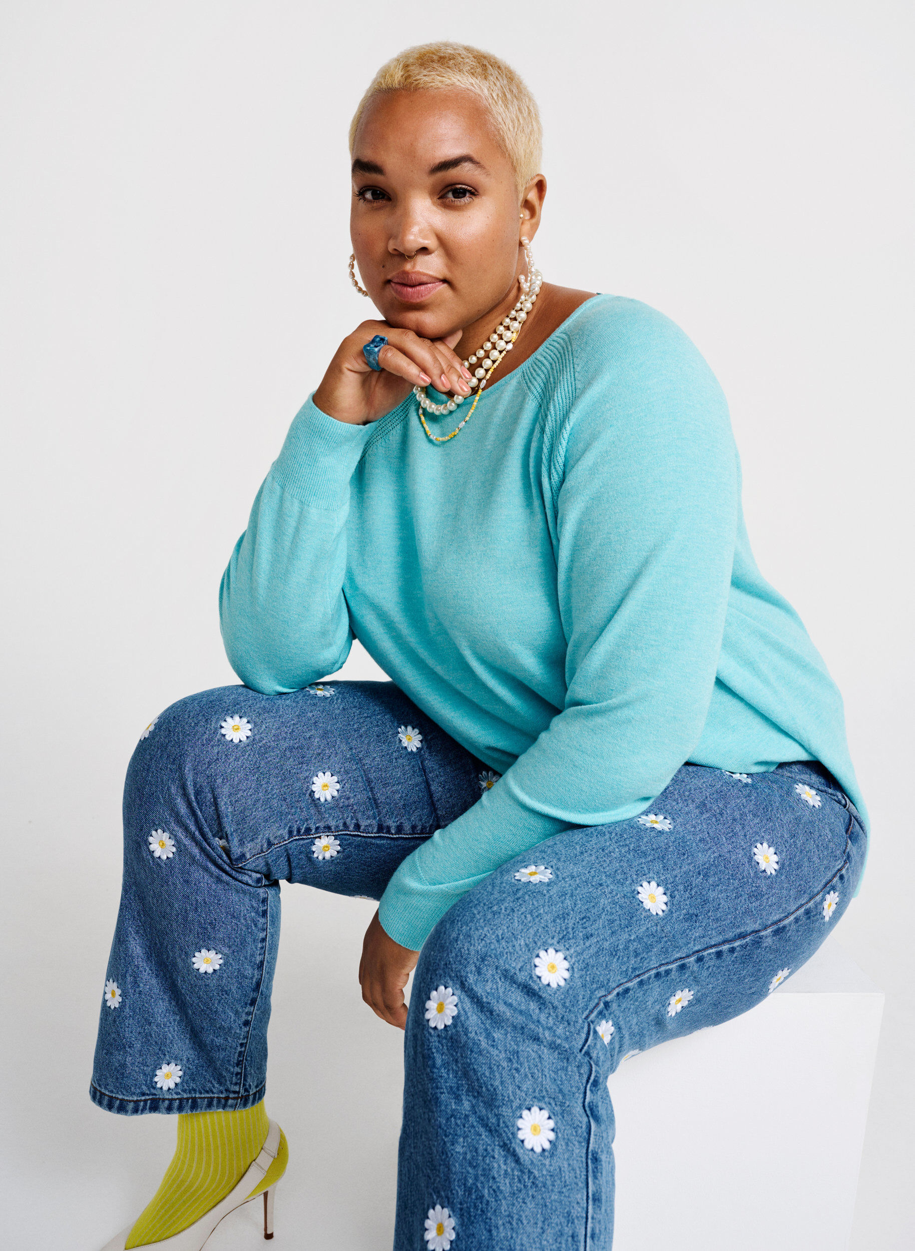 Zizzifashion Knitted blouse with Raglan sleeves, Blue Curacao Mel., Image image number 0