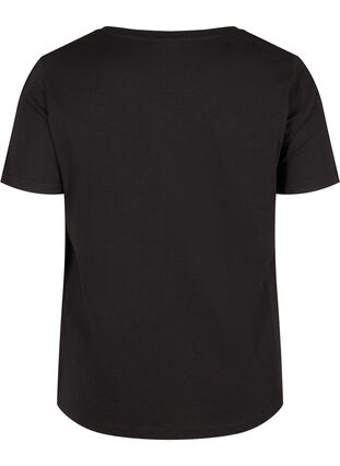 Cotton T-shirt with lace, Black, Packshot image number 1