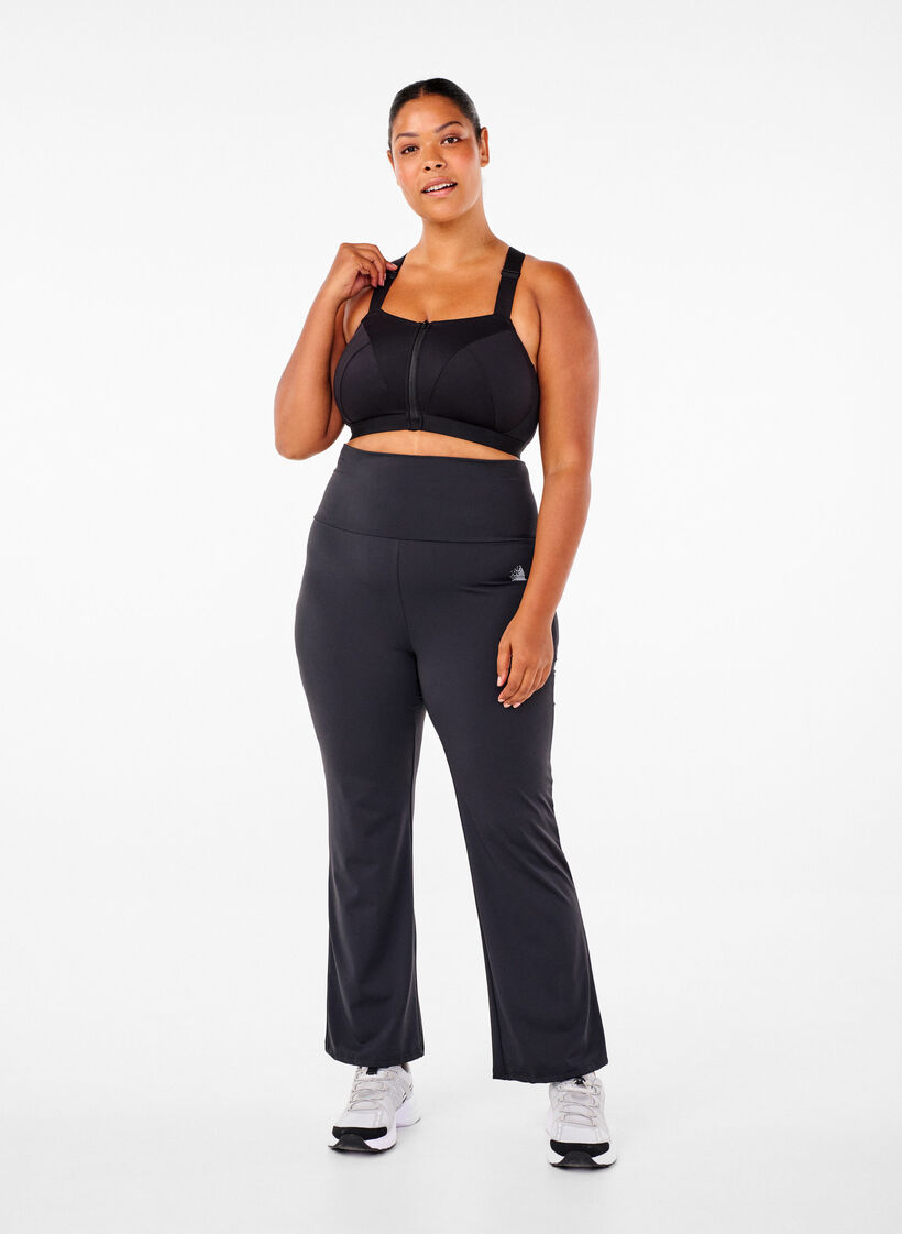 Flared training pants with a high waist, Black, Model image number 1