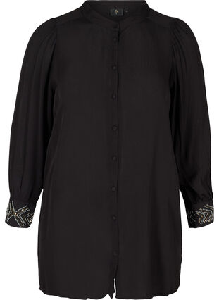 Long viscose shirt with pearls, Black, Packshot image number 0