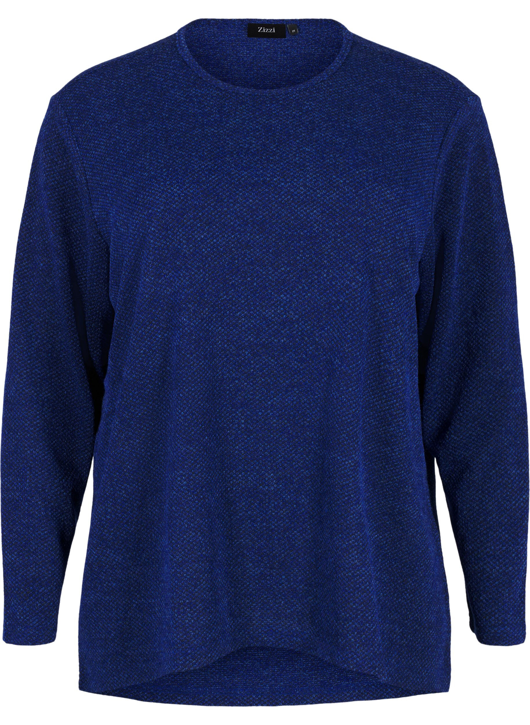 Zizzifashion Melange blouse with round neck and long sleeves, Sodalite Blue, Packshot image number 0