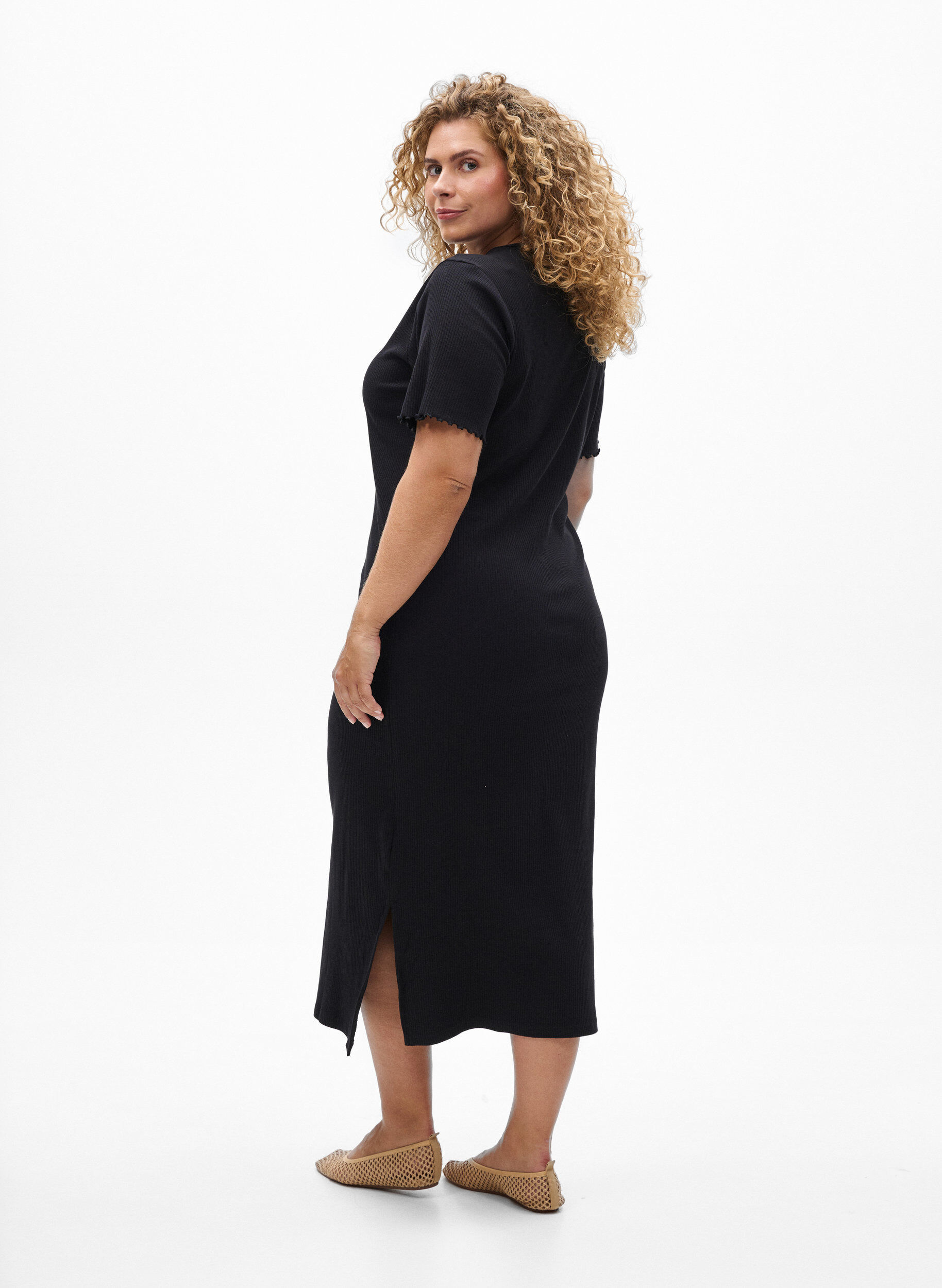 Zizzifashion Maxi dress in jersey with short sleeves, Black, Model image number 1