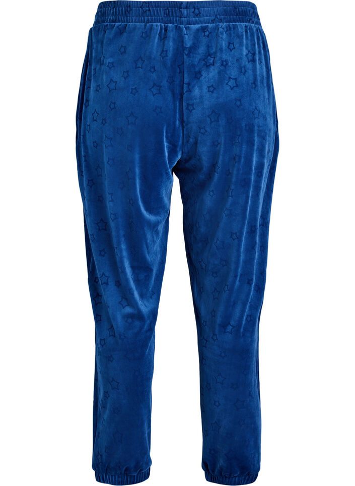 Velour trousers with embossed pattern, Blue, Packshot image number 1