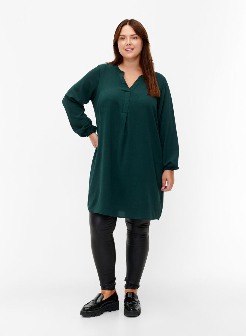Long-sleeved V-neck dress, Scarab, Model image number 2