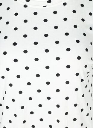 Dotted t-shirt with puff sleeves, White w. Black Dots, Packshot image number 2