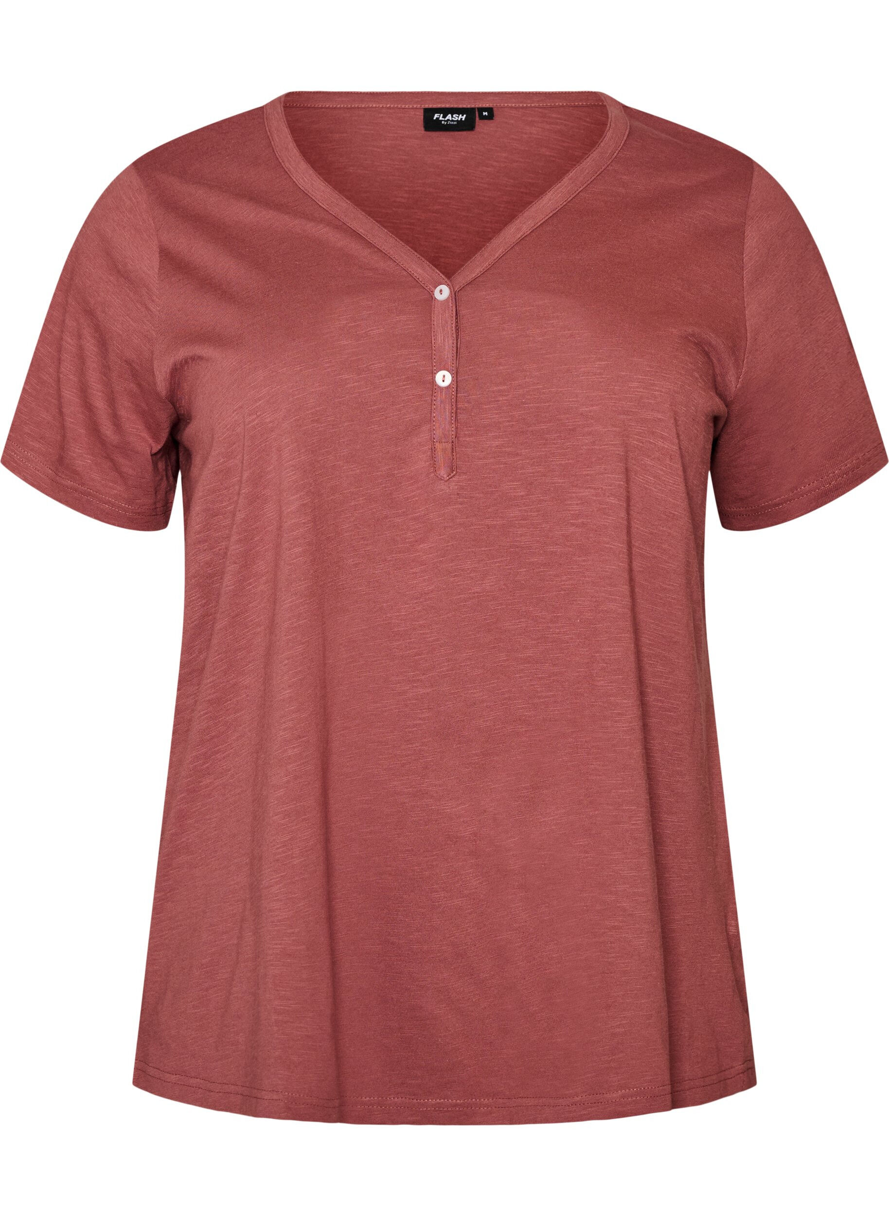 ZizzifashionT-shirt with button detail, Brown, Packshot image number 0
