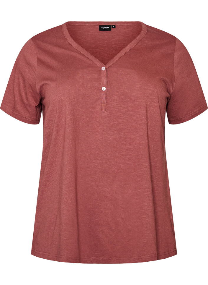 T-shirt with button detail, Brown, Packshot image number 0