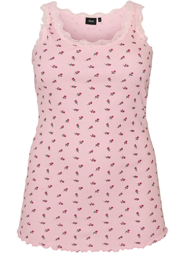 Top with print and lace edge, Red, Packshot image number 0