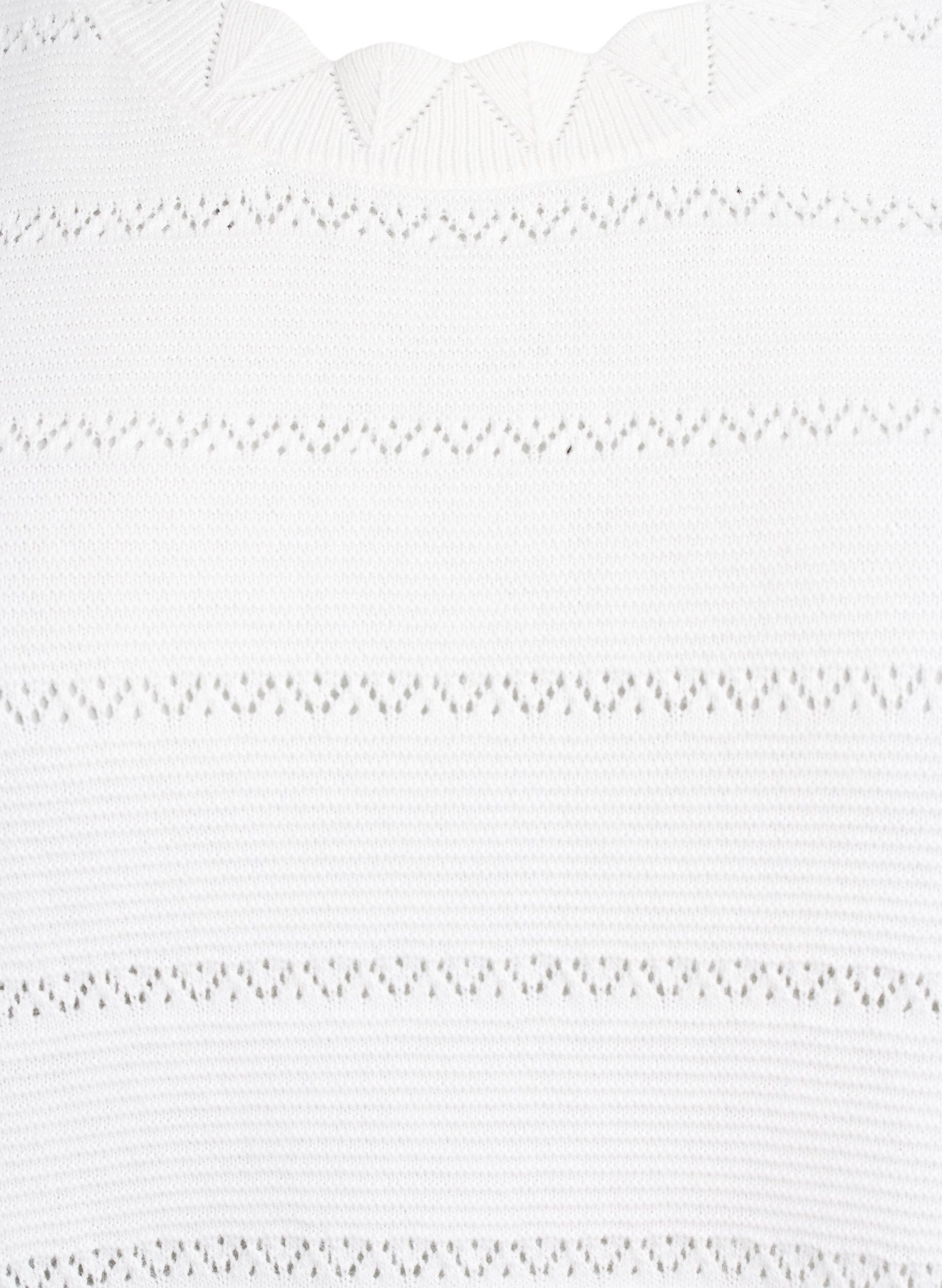 Zizzifashion Knitted blouse with a striped openwork pattern and short sleeves, Vanilla, Packshot image number 2