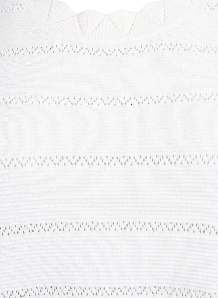 Knitted blouse with a striped openwork pattern and short sleeves, Vanilla, Packshot image number 2
