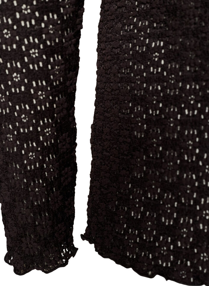 Blouse with eyelet pattern and long sleeves, Black, Packshot image number 3