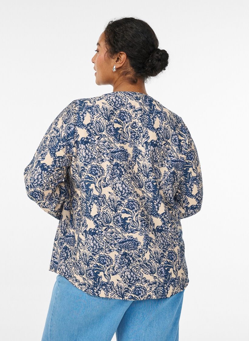 Long-sleeved blouse with pattern and buttons, Blue, Model image number 2