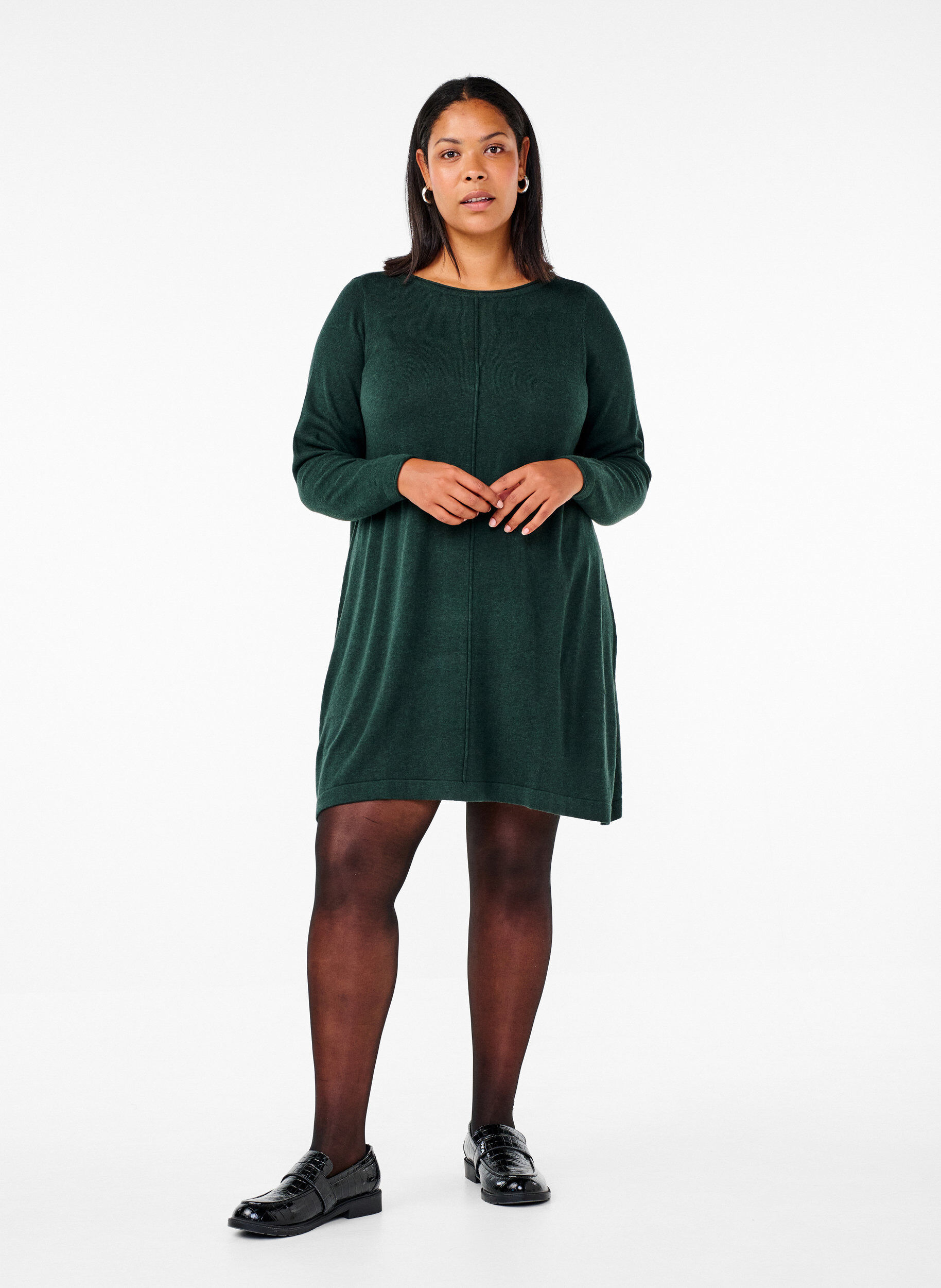 Zizzifashion Knitted dress in cotton-viscose blend, Green, Model image number 1