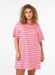 Long oversized striped T-shirt in organic cotton, Pink, Model image number 0