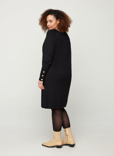 Plain-coloured knitted dress in a viscose blend, Black, Model image number 1
