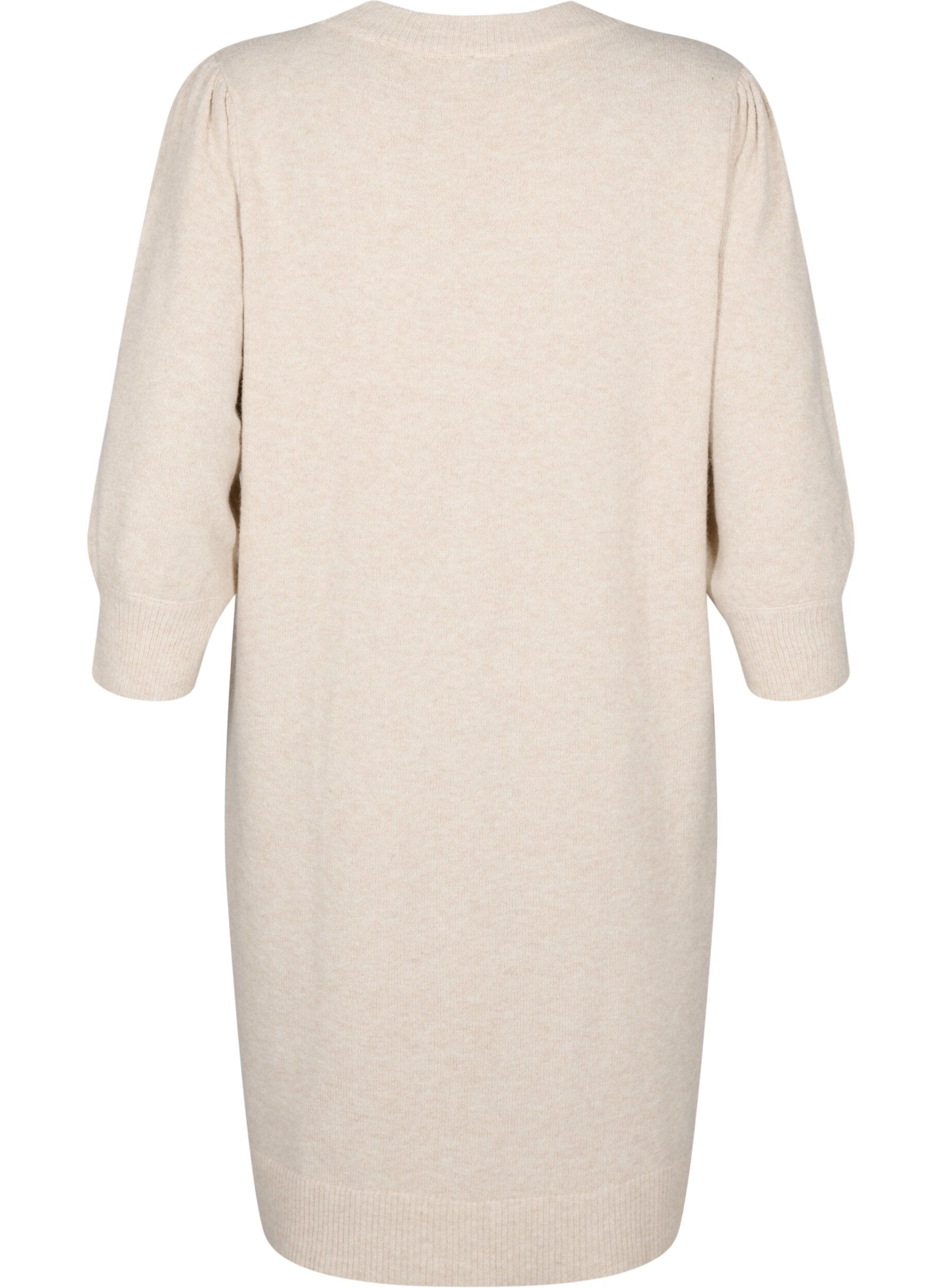 Zizzifashion Knitted dress with 3/4 puff sleeves, Pumice S./White Mel., Packshot image number 1
