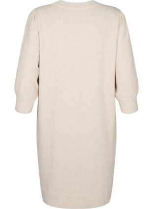Knitted dress with 3/4 puff sleeves, Pumice S./White Mel., Packshot image number 1