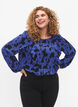 Long sleeved blouse with ruffles, Black Blue AOP, Model image number 0