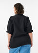 Short-sleeved cotton muslin blouse with crochet trim, Black, Model image number 2