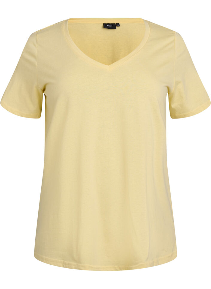 Short sleeve t-shirt with v-neckline, Yellow, Packshot image number 0