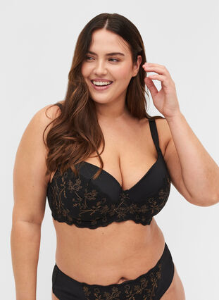 Sophia underwire bra with lace and push-up, Black, Model image number 0