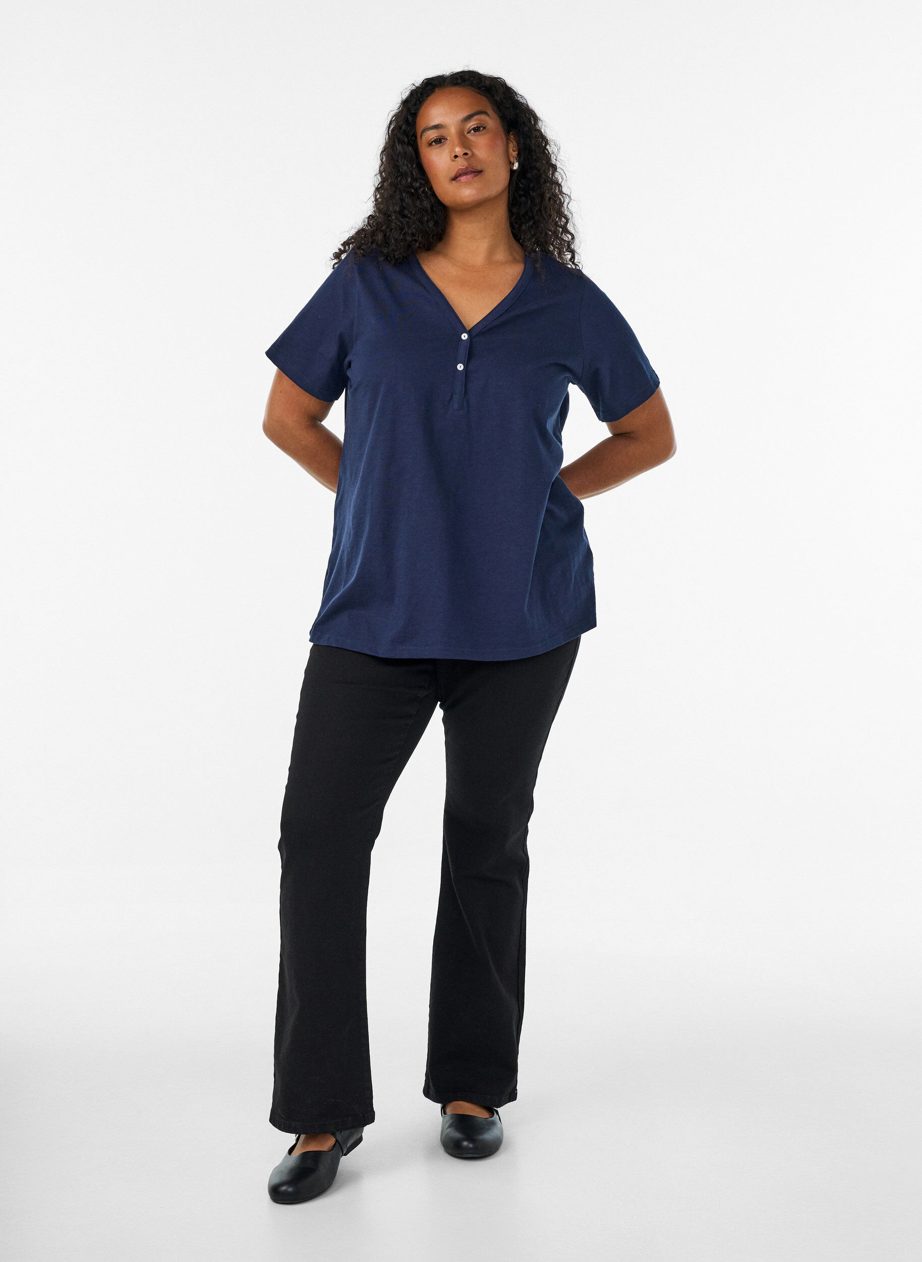 ZizzifashionT-shirt with button detail, Blue, Model image number 1