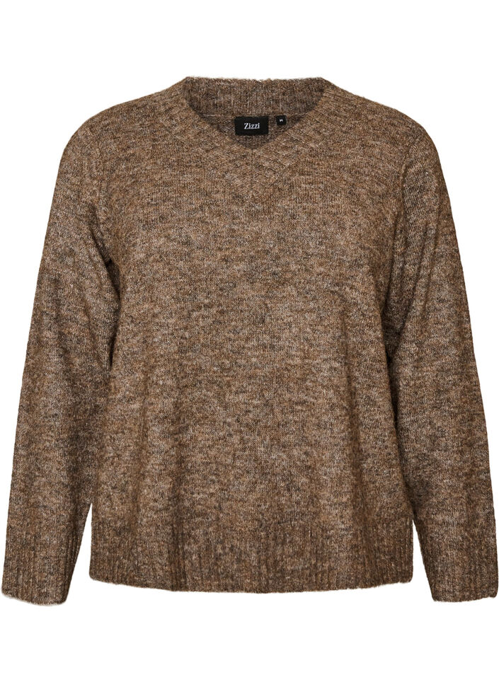 V-neck jumper, Brown, Packshot image number 0