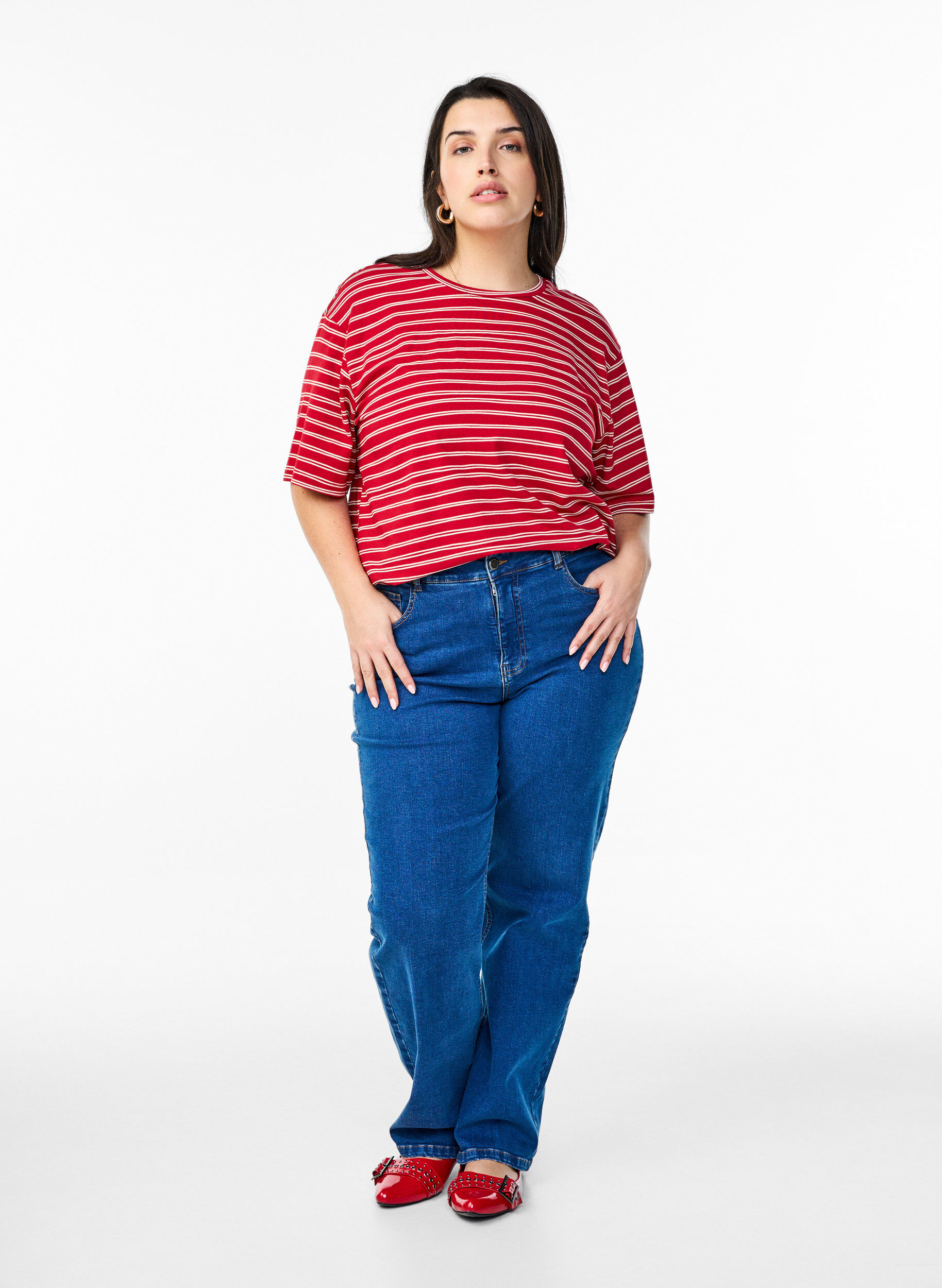 Zizzifashion Striped T-shirt, Red, Model image number 1