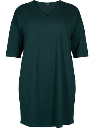 Mottled dress with 3/4-length sleeves and v-neck, Ponderosa Mel., Packshot image number 0