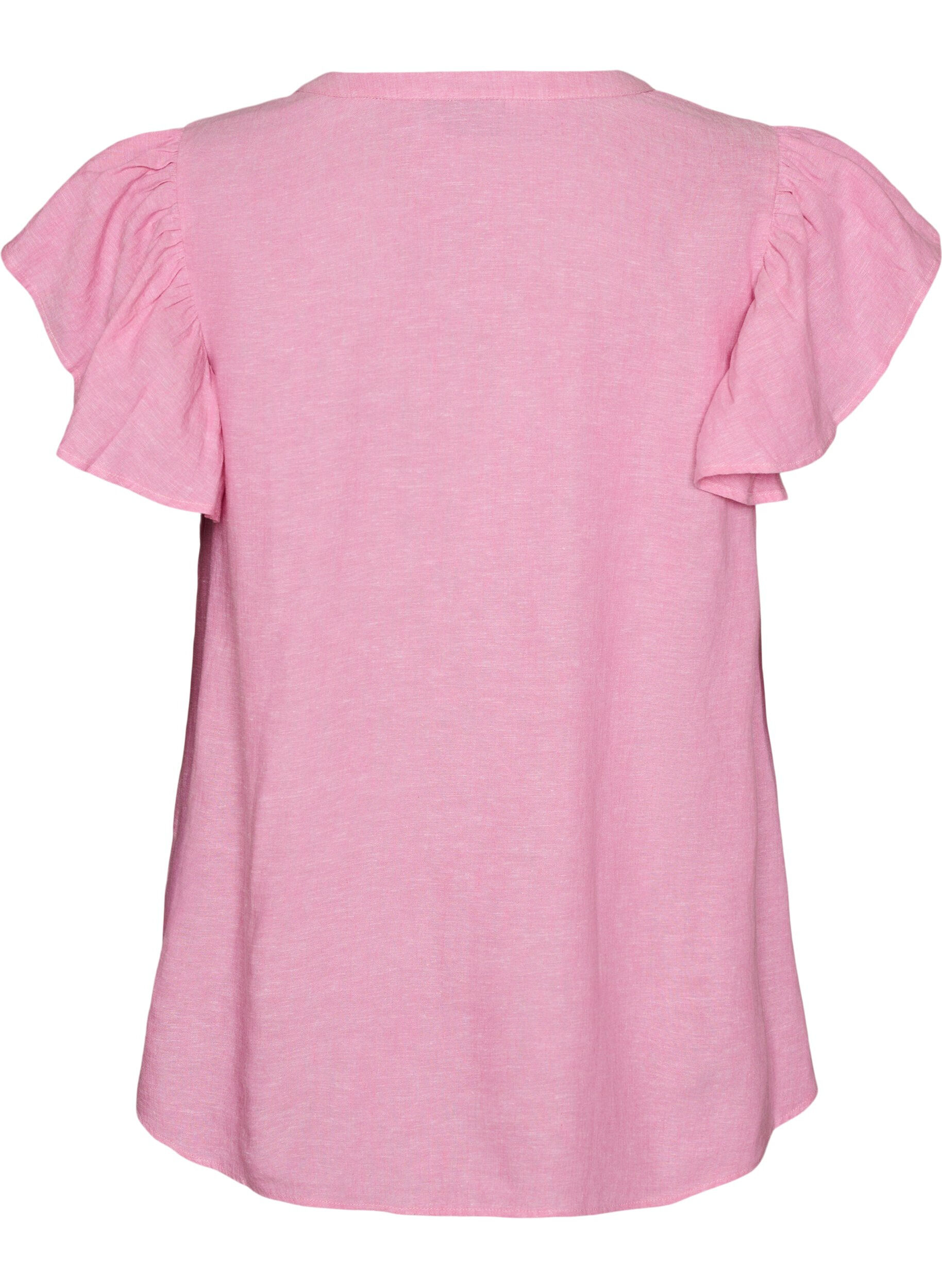 Zizzifashion Viscose and linen blouse with ruffle sleeves, Pink, Packshot image number 1