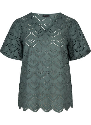 Cotton broderie anglaise top, Balsam Green, Packshot image number 0