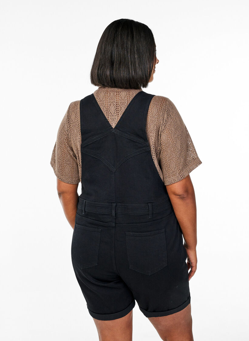Denim overalls shorts, Black, Model image number 2