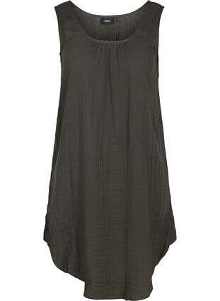 Sleeveless cotton dress in an A-line cut, Khaki As sample, Packshot image number 0