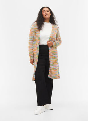 Long patterned knit cardigan in cotton blend, Multi Color, Model image number 2