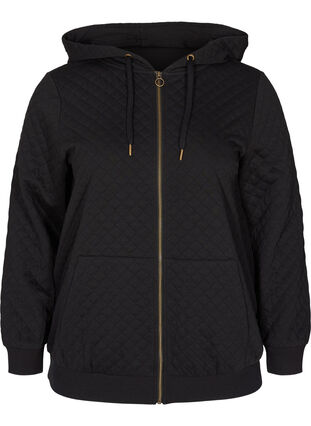 Sweater cardigan with a hood a zip, Black, Packshot image number 0