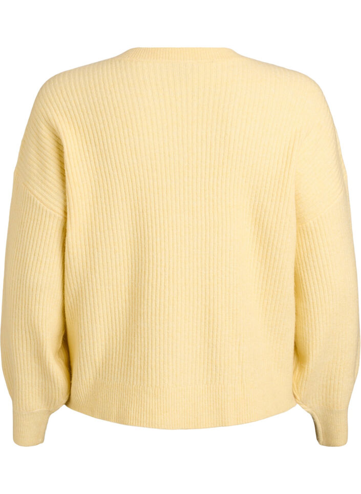Ribbed cardigan with buttons, Yellow, Packshot image number 1