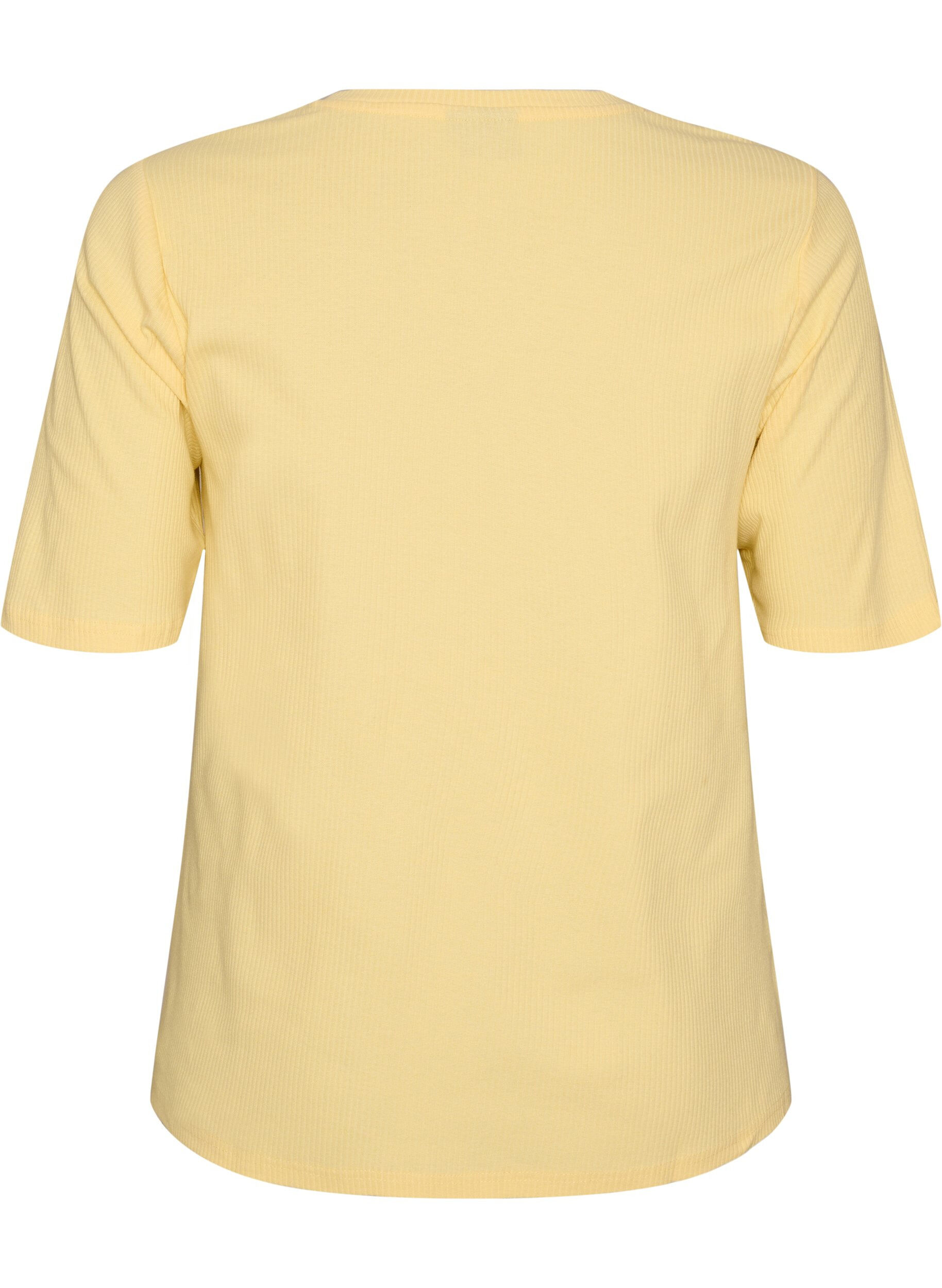 Zizzifashion Ribbed jersey blouse with short sleeves, Yellow, Packshot image number 1