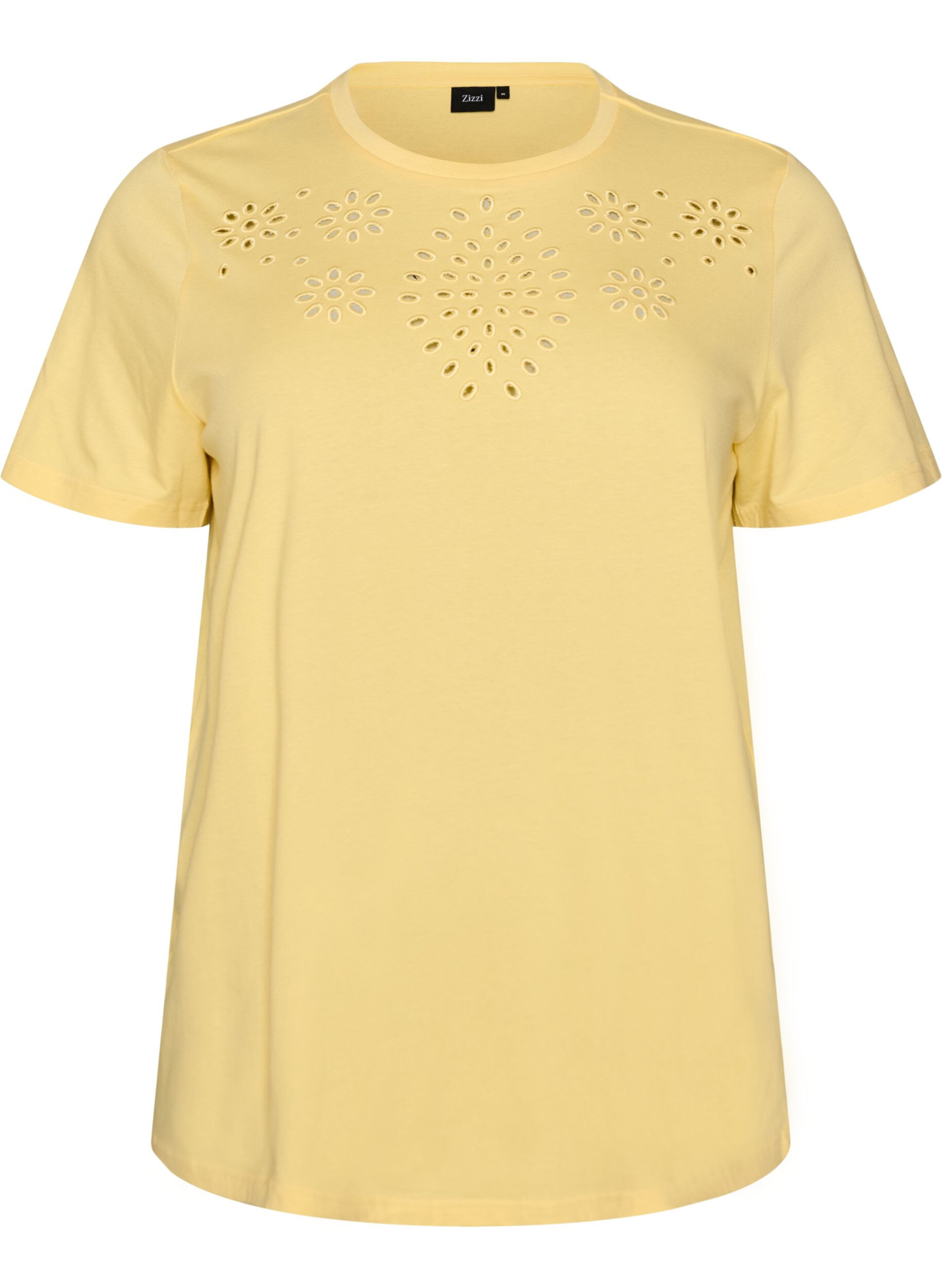 Zizzifashion Organic cotton T-shirt with eyelet embroidery, Yellow, Packshot image number 0