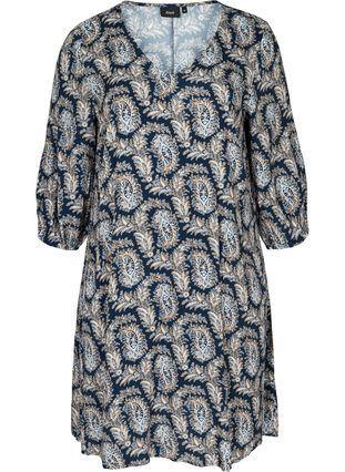 Viscose paisley dress with an A-line shape, Blue Paisley AOP, Packshot image number 0