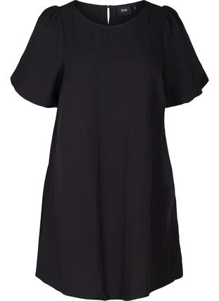 Short-sleeved viscose dress with A-line cut, Black, Packshot image number 0